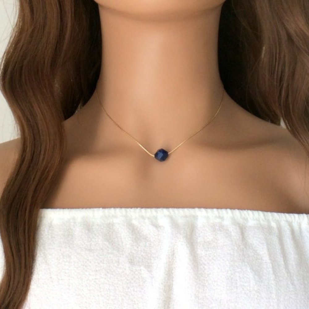 Sodalite choker necklace 14k gold filled - Throat Chakra, blue choker